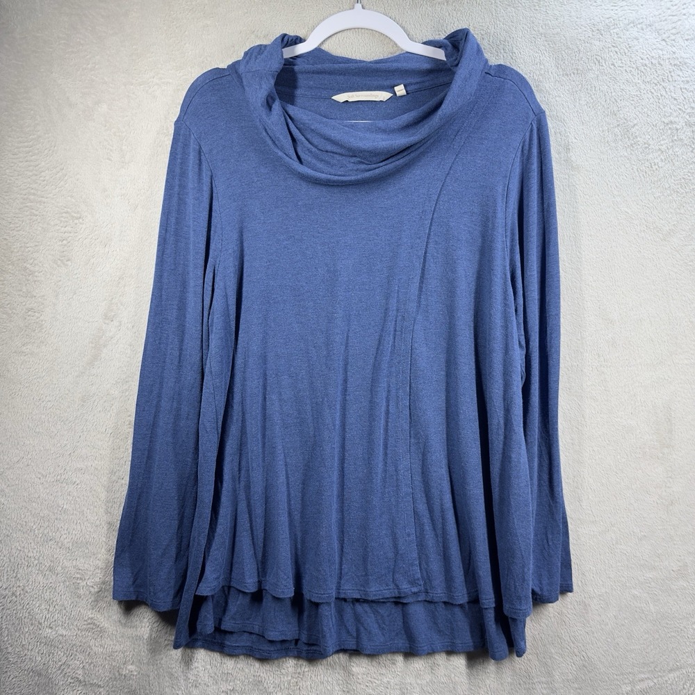Soft Surroundings‎ Cowl Neck Tunic Top Sz LP Blue Soft Rayon Blend Cozy Casual